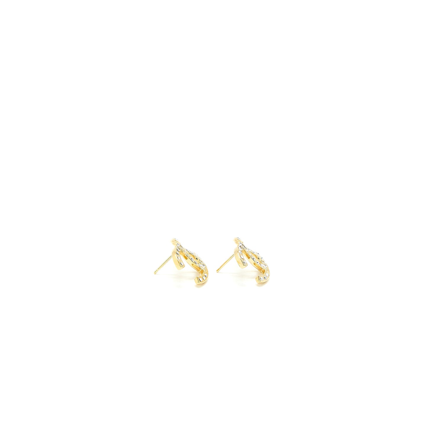 Chanel CC Logo Earrings Crystal Gold Tone
