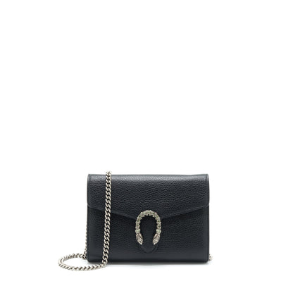 Gucci Mini Dionysus Wallet On Chain Grained Calfskin Black SHW