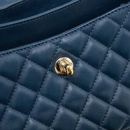 Chanel Quilted Flap Crossbody Bag Lambskin Dark Blue L