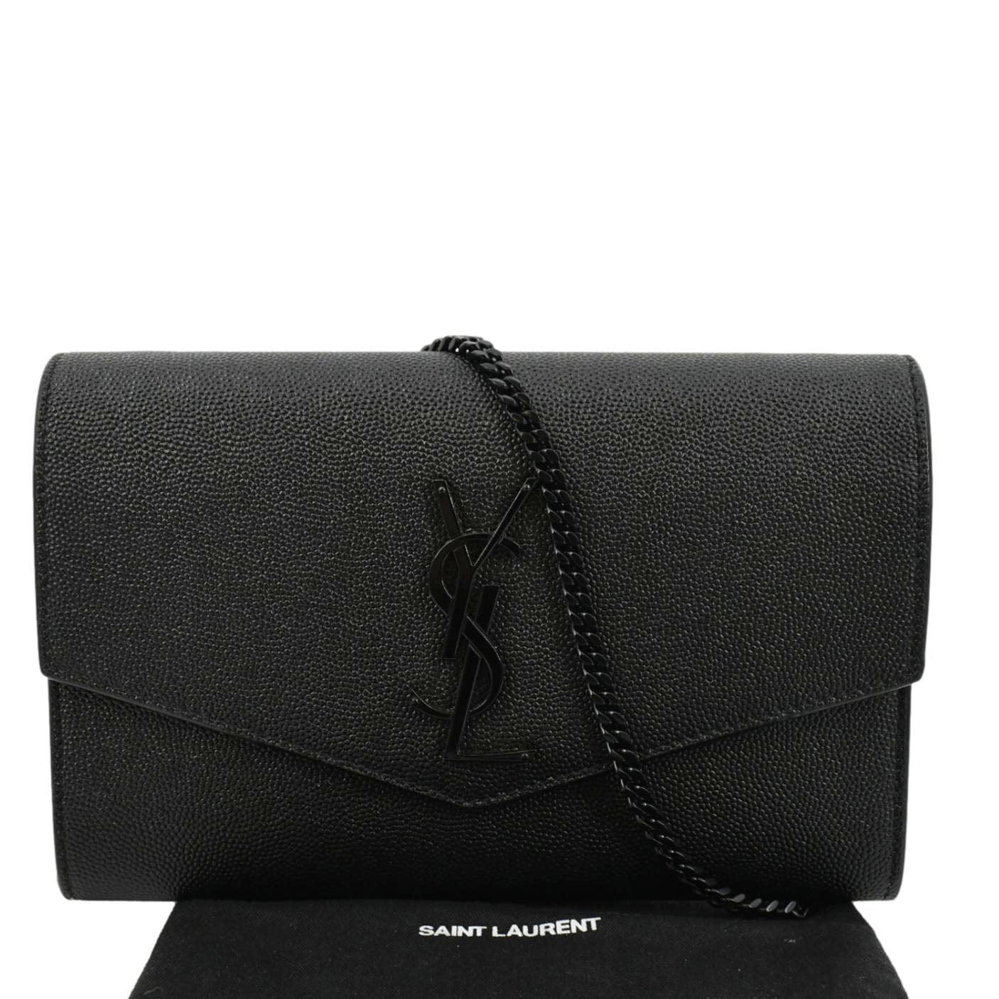 YVES SAINT LAURENT Uptown Gain De Poudre Embossed Leather Crossbody Chain Wallet Black