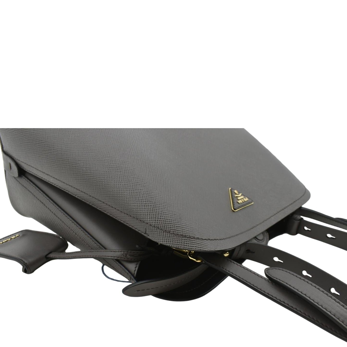 PRADA Matinee Saffiano Leather Shoulder Bag Fumo
