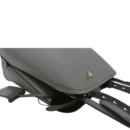 PRADA Matinee Saffiano Leather Shoulder Bag Fumo