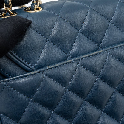Chanel Quilted Flap Crossbody Bag Lambskin Dark Blue L