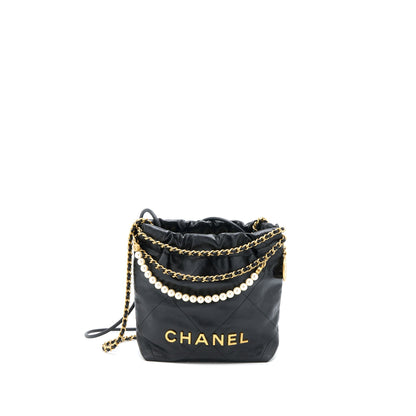 Chanel 23S Mini 22 Bag with Pearl Shiny Calfskin Black  (Microchip)