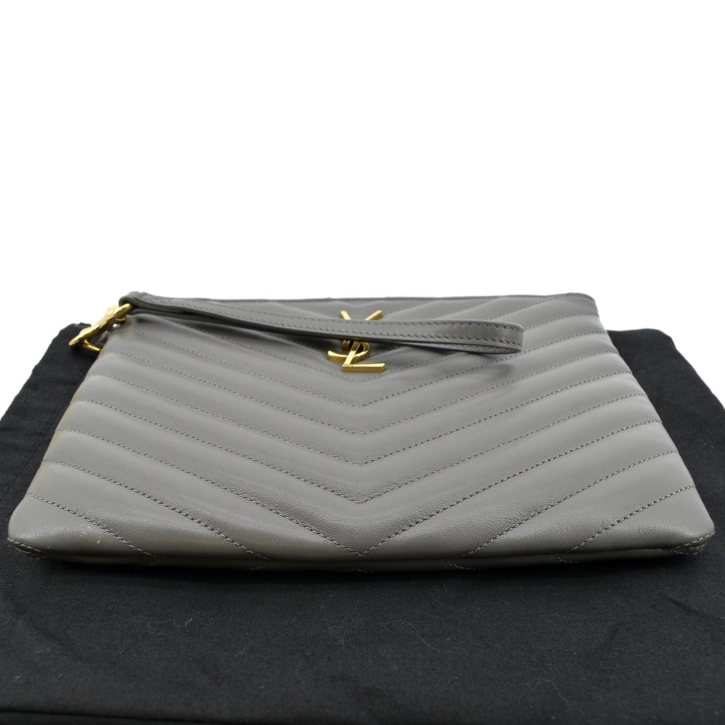 YVES SAINT LAURENT Monogram Leather Pouch Grey
