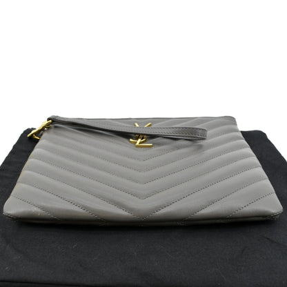 YVES SAINT LAURENT Monogram Leather Pouch Grey