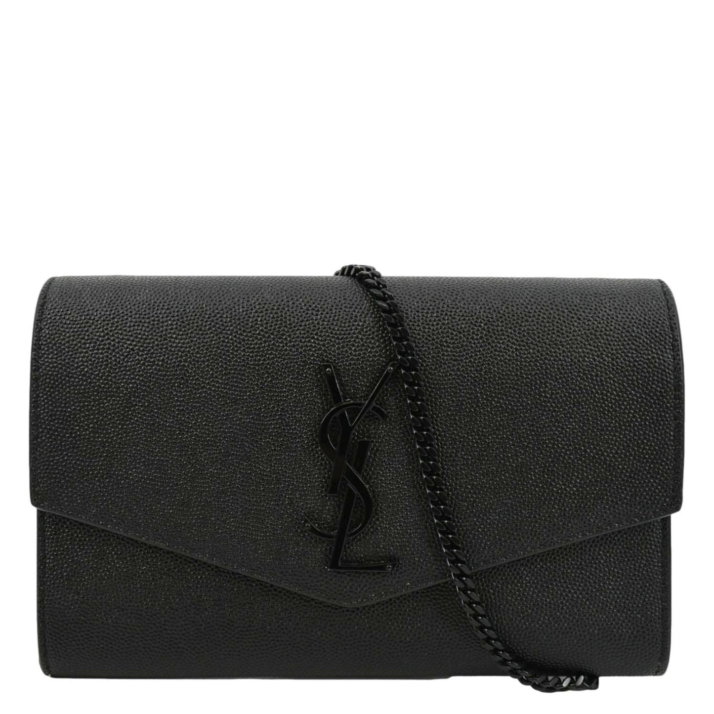 YVES SAINT LAURENT Uptown Gain De Poudre Embossed Leather Crossbody Chain Wallet Black