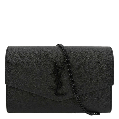 YVES SAINT LAURENT Uptown Gain De Poudre Embossed Leather Crossbody Chain Wallet Black