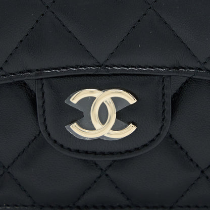 Chanel Mini Top Handle Flap Bag Lambskin Black L
