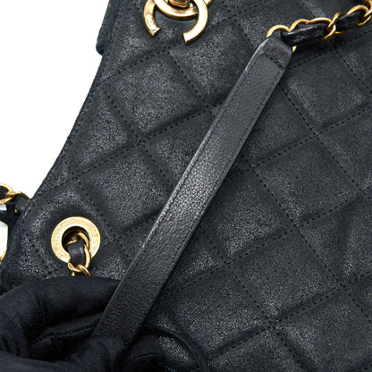 Chanel Tassel Hobo Bag Fringed Shiny Calfskin Black Brushed