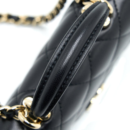 Chanel Mini Top Handle Flap Bag Lambskin Black L