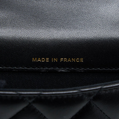 Chanel Mini Top Handle Flap Bag Lambskin Black L