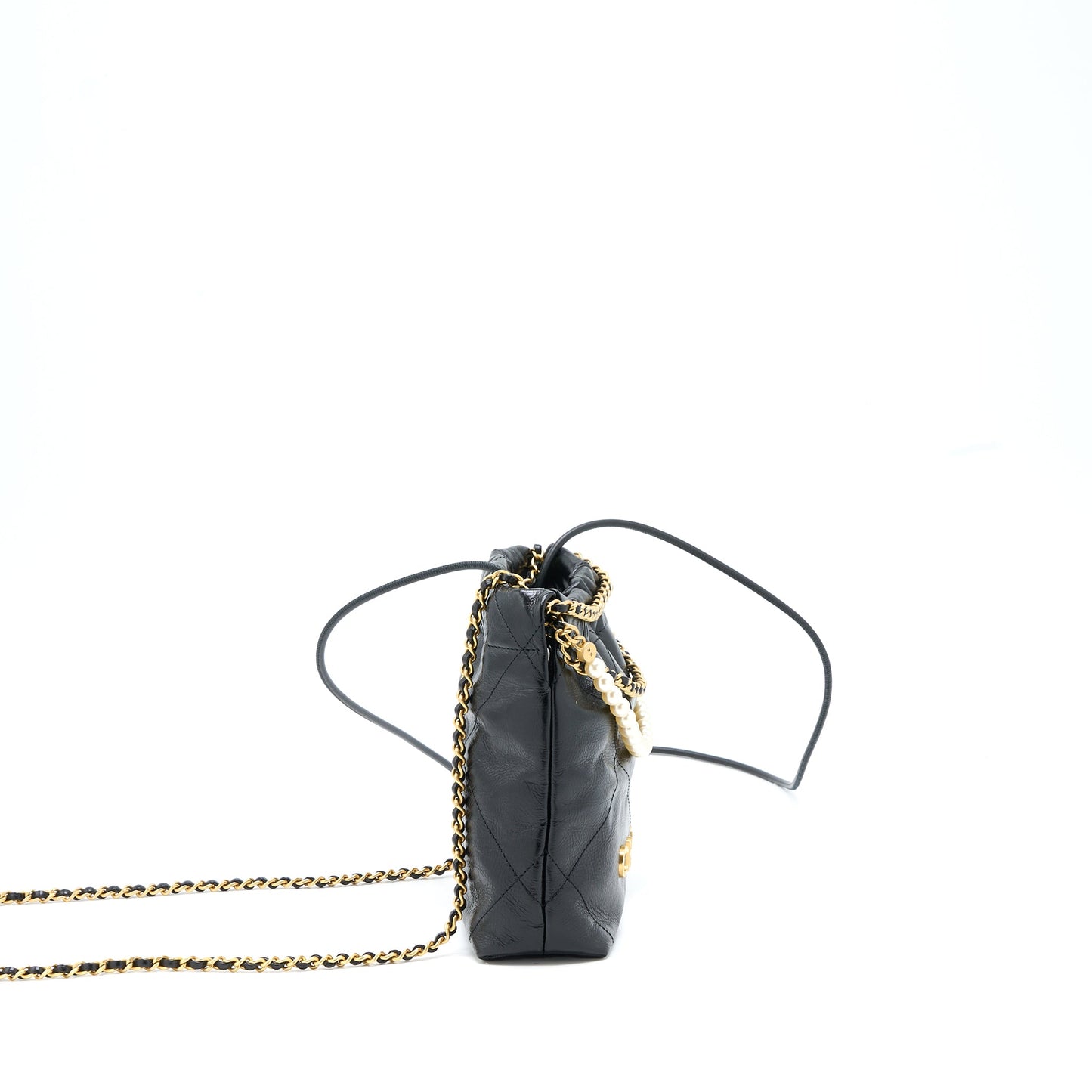 Chanel 23S Mini 22 Bag with Pearl Shiny Calfskin Black  (Microchip)
