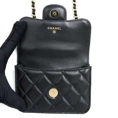 Chanel Mini Top Handle Flap Bag Lambskin Black L