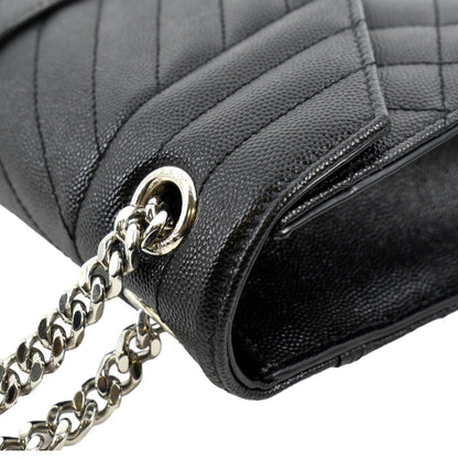 YVES SAINT LAURENT Medium Envelope Leather Chain Shoulder Bag Black