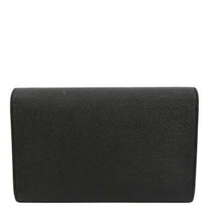 YVES SAINT LAURENT Uptown Gain De Poudre Embossed Leather Crossbody Chain Wallet Black