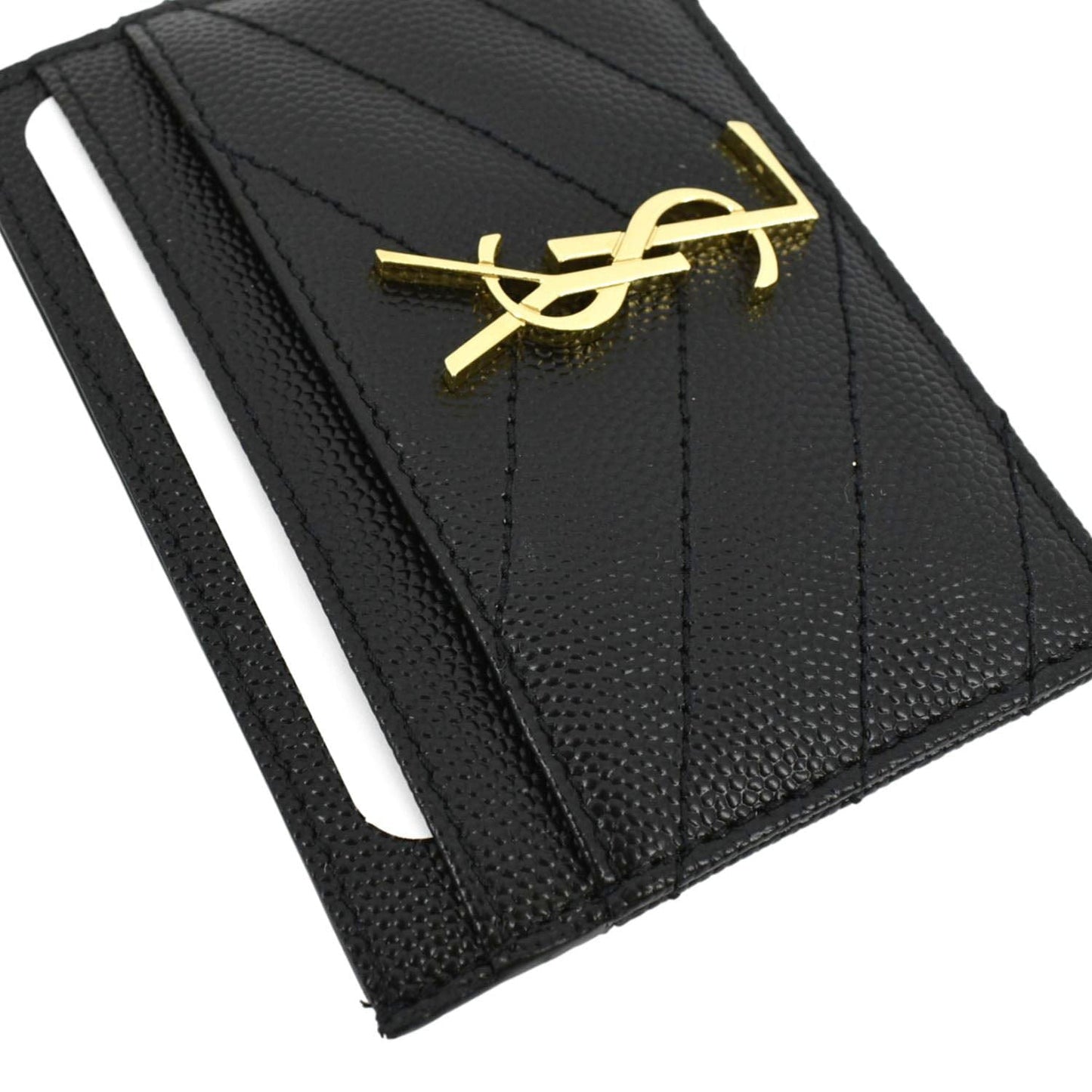 YVES SAINT LAURENT Cassandre Monogram Grain De Poudre Leather Card Holder Black