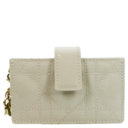 CHRISTIAN DIOR 5 Gusset Patent Leather Card Holder Cream