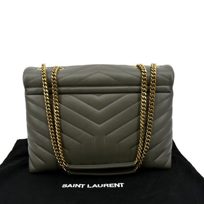 YVES SAINT LAURENT Medium Loulou Matelasse Leather Chain Shoulder Bag Neutral Grey