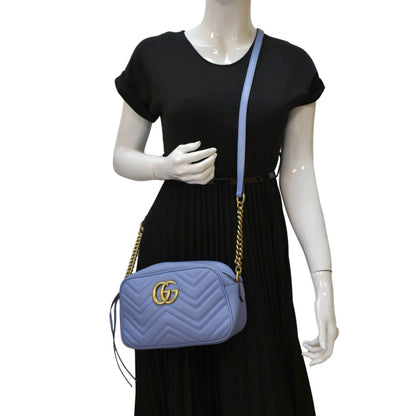 GUCCI GG Marmont Matelasse Leather Crossbody Bag Light Blue 447632