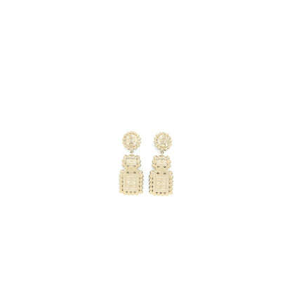 Chanel Perfume Bottle CC Logo Earrings Crystal/Pearl Black Light Gold Tone