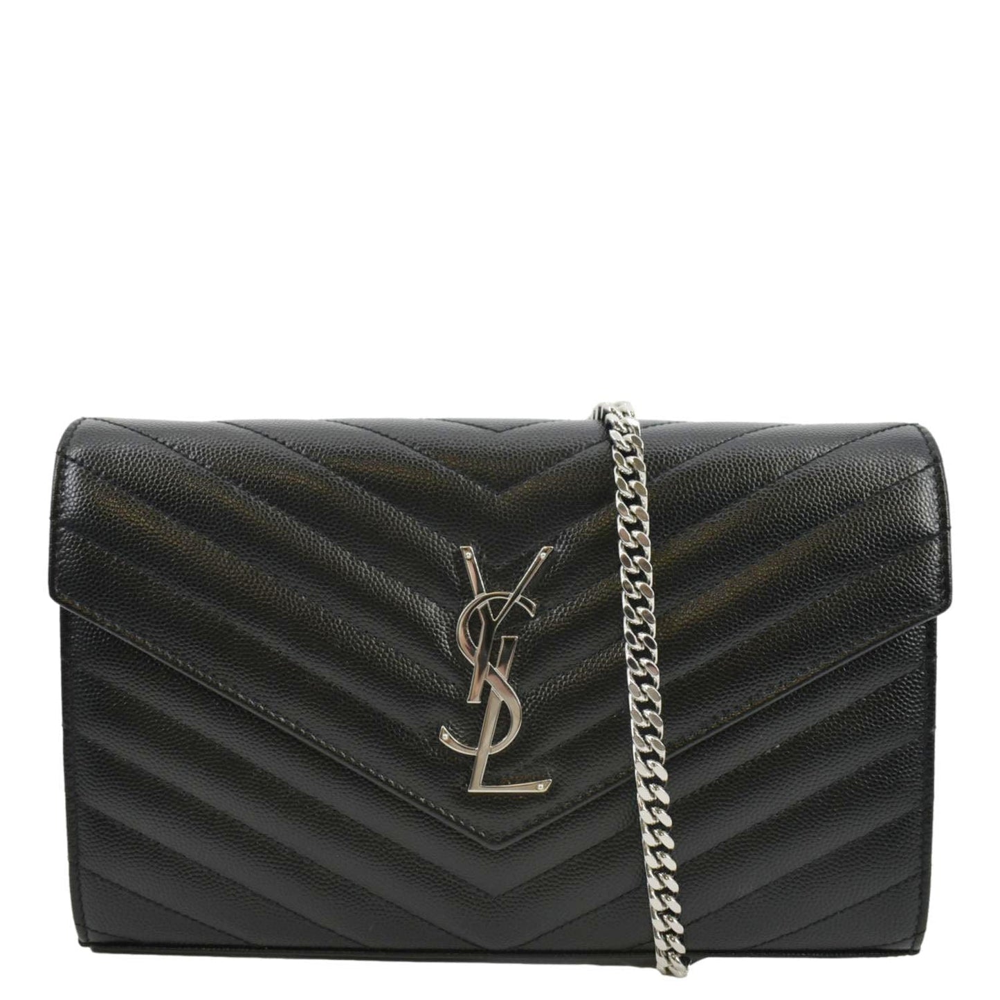 YVES SAINT LAURENT Cassandre Chain Wallet Leather Crossbody Bag Black