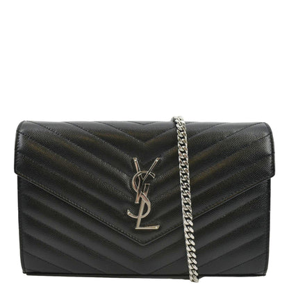 YVES SAINT LAURENT Cassandre Chain Wallet Leather Crossbody Bag Black