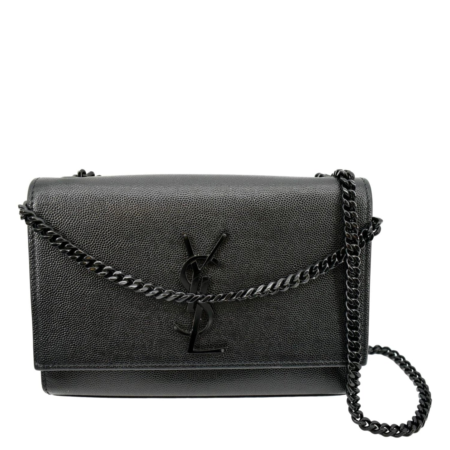 YVES SAINT LAURENT Kate Leather Chain Clutch Crossbody Bag Black