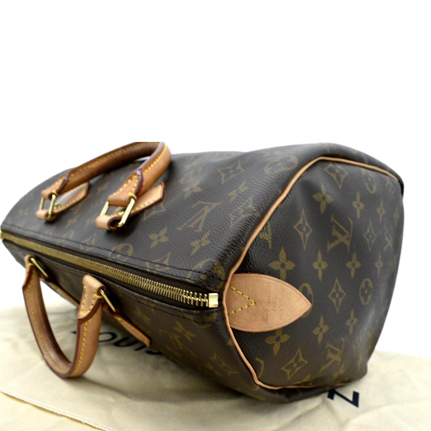 LOUIS VUITTON Speedy 35 Monogram Canvas Satchel Bag Brown