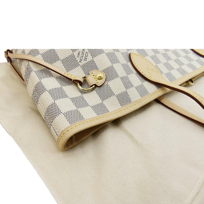 LOUIS VUITTON Neverfull MM Damier Azur Shoulder Bag Rose Ballerine