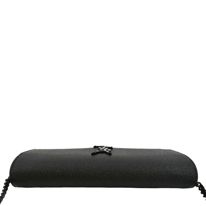 YVES SAINT LAURENT Uptown Gain De Poudre Embossed Leather Crossbody Chain Wallet Black