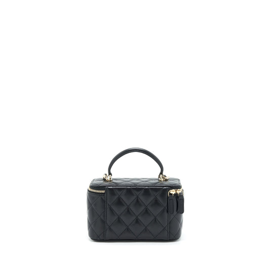 Chanel 22A Top Handle Long Vanity With Chain Lambskin Black L