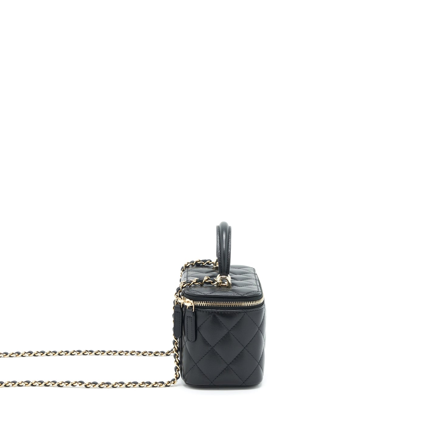 Chanel 22A Top Handle Long Vanity With Chain Lambskin Black L