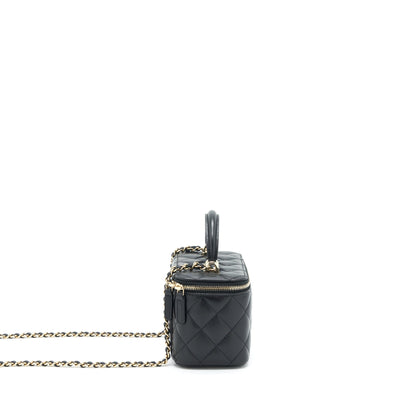 Chanel 22A Top Handle Long Vanity With Chain Lambskin Black L