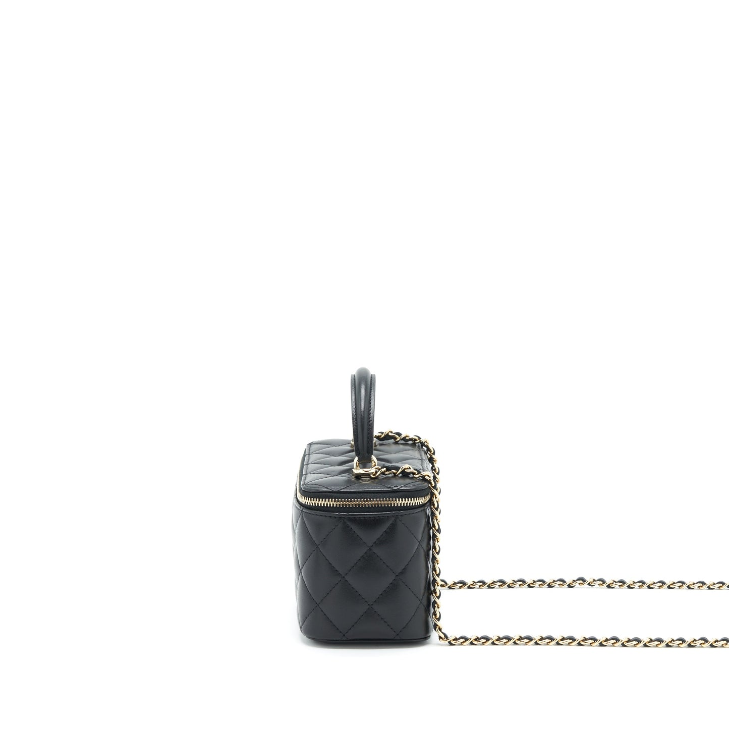 Chanel 22A Top Handle Long Vanity With Chain Lambskin Black L