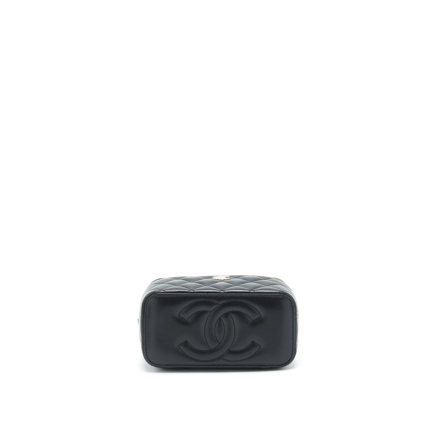Chanel 22A Top Handle Long Vanity With Chain Lambskin Black L