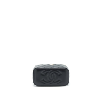Chanel 22A Top Handle Long Vanity With Chain Lambskin Black L