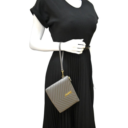 YVES SAINT LAURENT Monogram Leather Pouch Grey