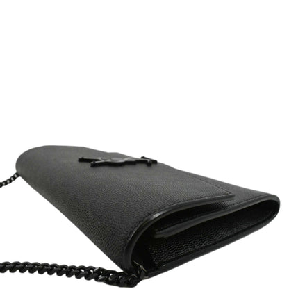 YVES SAINT LAURENT Uptown Gain De Poudre Embossed Leather Crossbody Chain Wallet Black