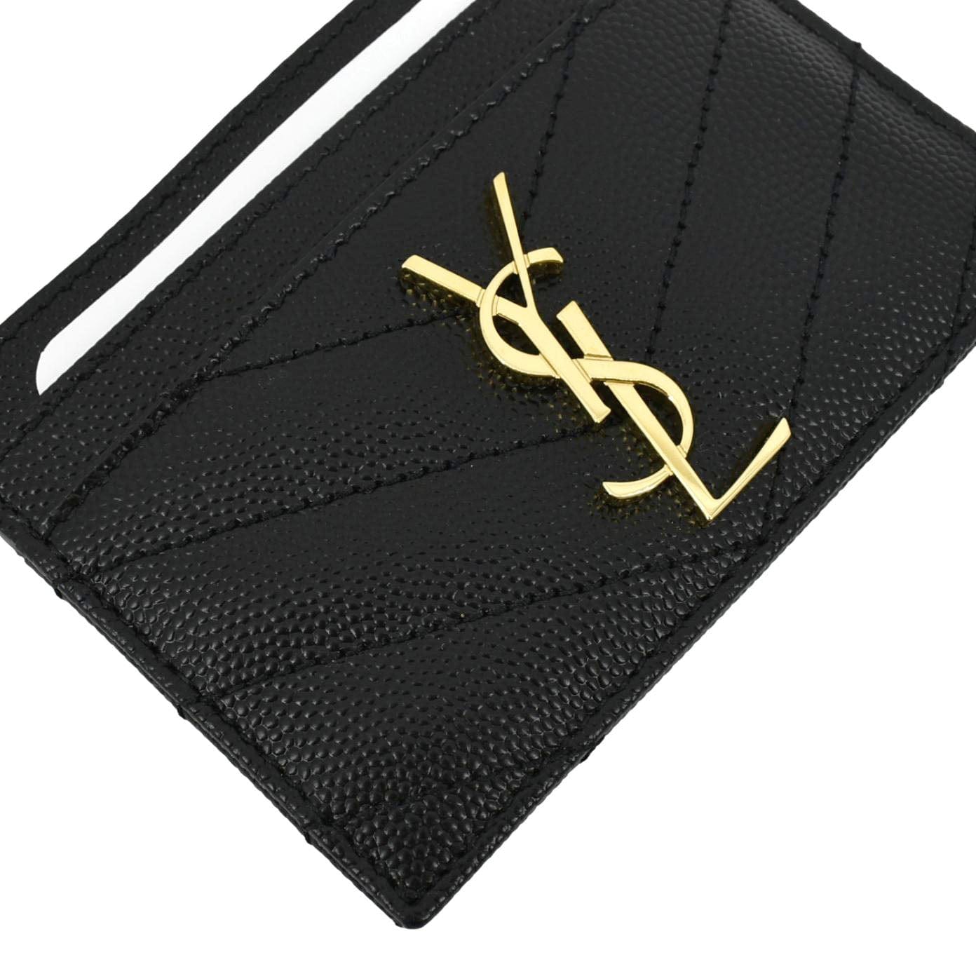 YVES SAINT LAURENT Cassandre Monogram Grain De Poudre Leather Card Holder Black
