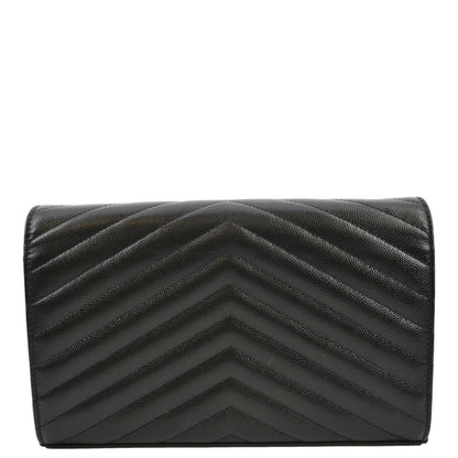 YVES SAINT LAURENT Cassandre Chain Wallet Leather Crossbody Bag Black