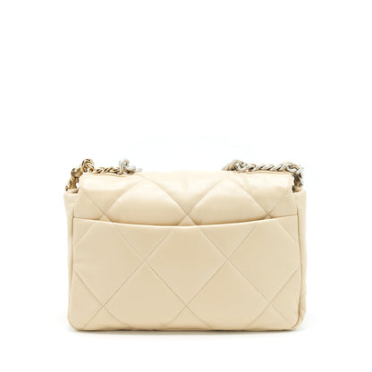 Chanel Medium 19 Bag Quilted Goatskin leather Light Beige Gold/Silver Hardware