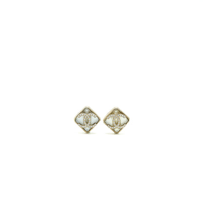 Chanel Square And CC Logo Large Model Earrings Light Gold Tone