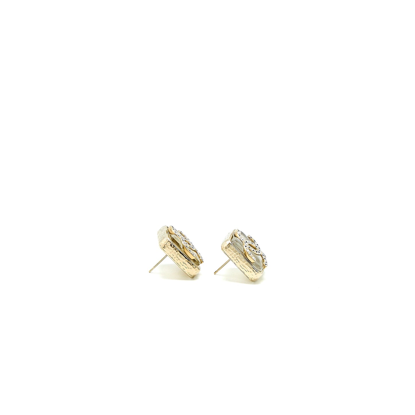 Chanel Square And CC Logo Large Model Earrings Light Gold Tone