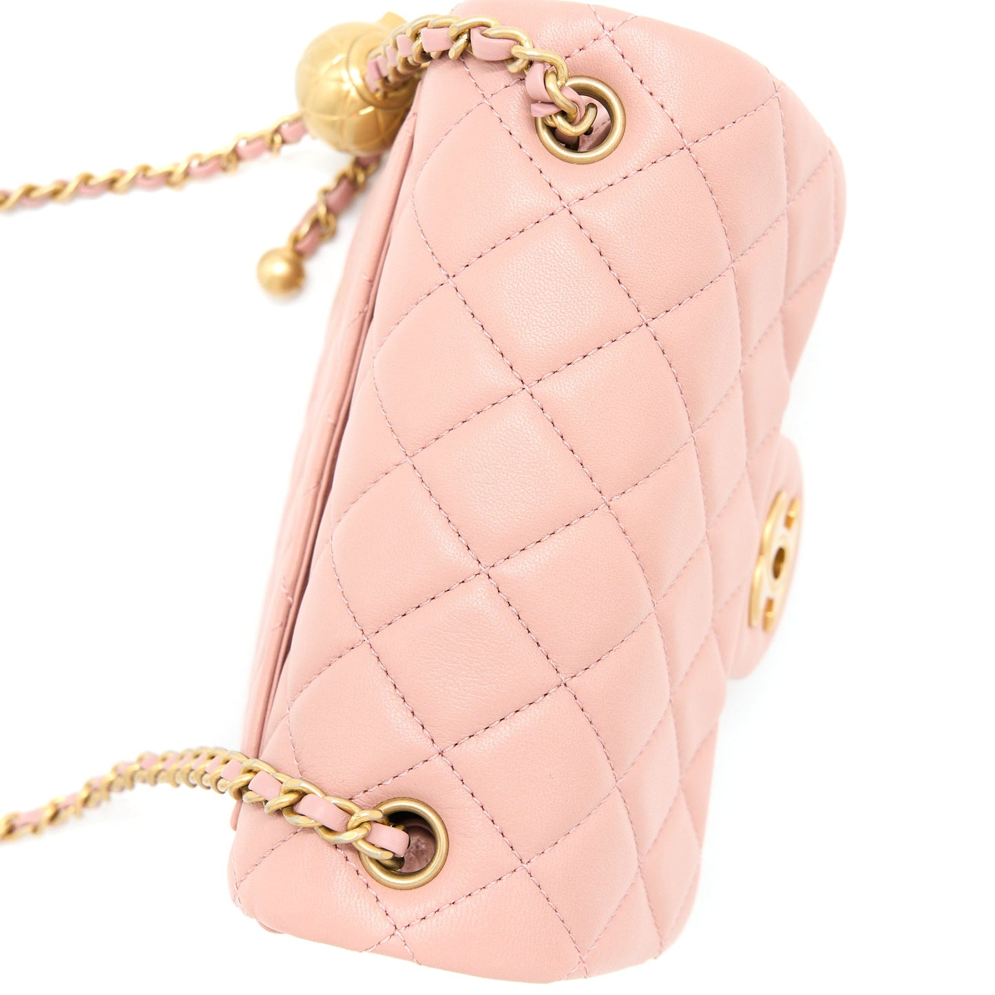 Chanel Pearl Crush Mini Square Flap Bag Lambskin Dark Pink  (Microchip)