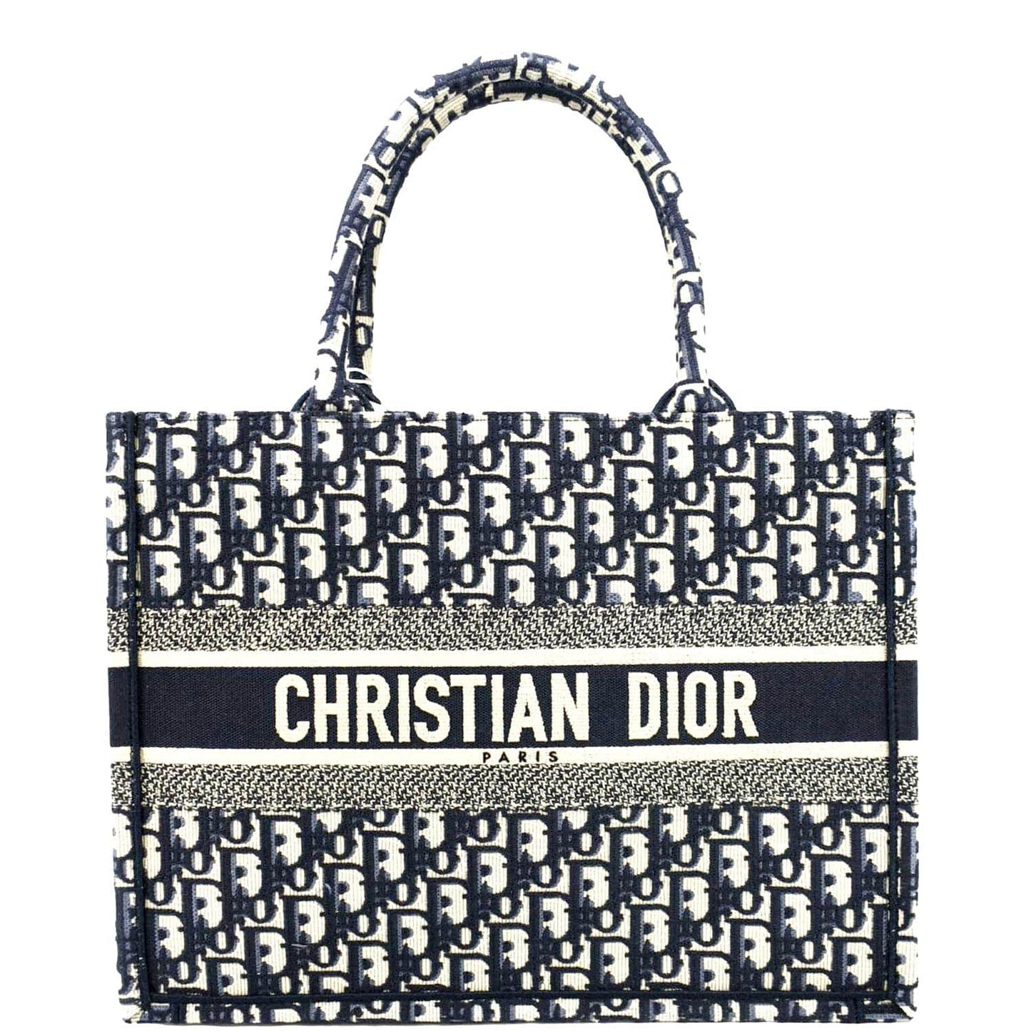 CHRISTIAN DIOR Book Small Oblique Embroidery Tote Bag Blue