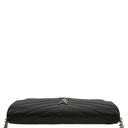 YVES SAINT LAURENT Cassandre Chain Wallet Leather Crossbody Bag Black