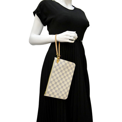LOUIS VUITTON  Neverfull GM Damier Azur Pochette Wristlet Pouch White