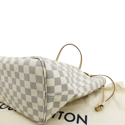 LOUIS VUITTON Neverfull MM Damier Azur Shoulder Bag Rose Ballerine