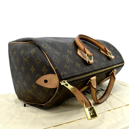 LOUIS VUITTON Speedy 35 Monogram Canvas Satchel Bag Brown